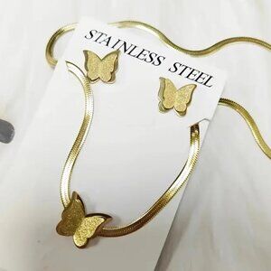 Butterfly Necklace & Earrings Set Stainless Steel NEW